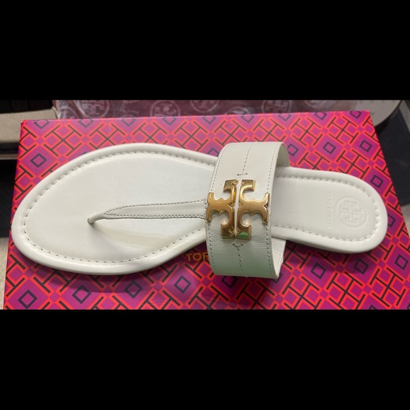 TORY BURCH EVERLY BACKLESS SANDALS 9 1/2 New Ivory NWT - Picture 4 of 5